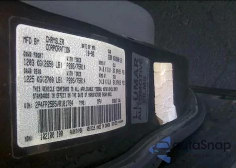 1997 Plymouth Voyager из США, поврежденный, VIN 2P4FP25B5VR181794